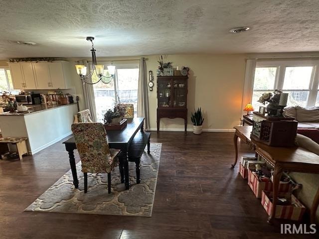 dining room featuring a healthy amount of sunlight and dark wood-type flooring