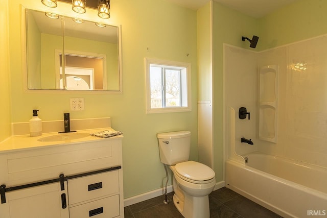 full bathroom featuring tile patterned floors, vanity, shower / tub combination, and toilet