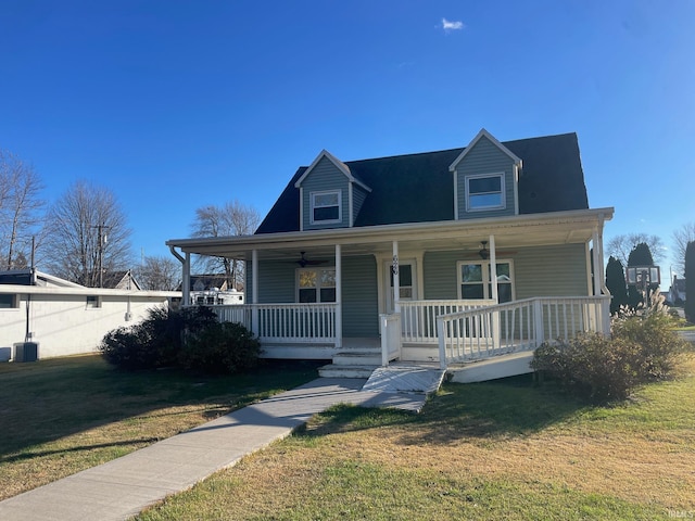 view of front of house with a front lawn and covered porch