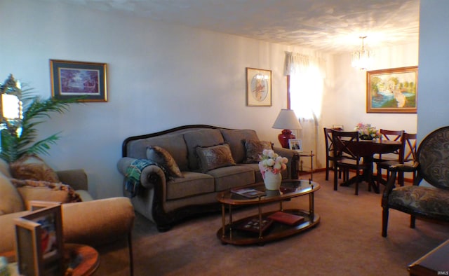 208 Sycamore St, Loogootee, IN 47553 - living room featuring a chandelier and carpet flooring