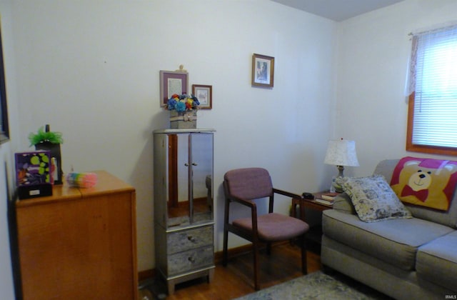 sitting room with hardwood / wood-style flooring