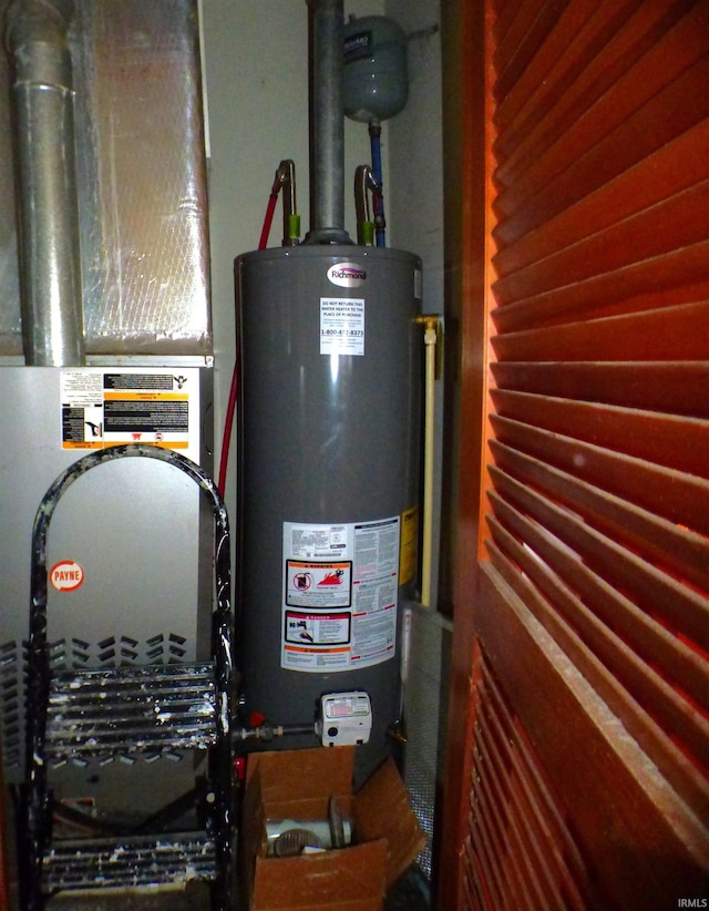 utility room with heating unit and gas water heater