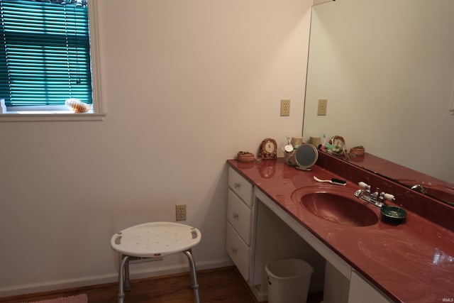 bathroom featuring vanity and hardwood / wood-style flooring