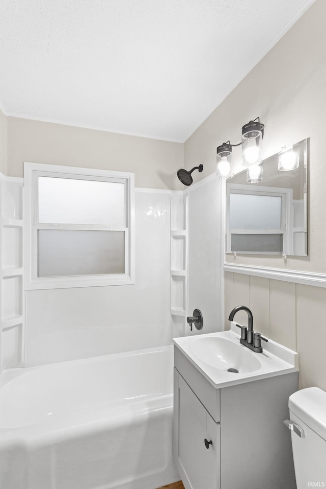 full bathroom with vanity, toilet, and shower / bath combination