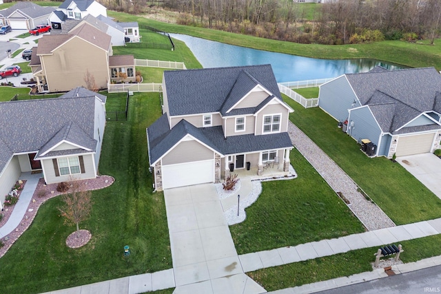 aerial view with a water view