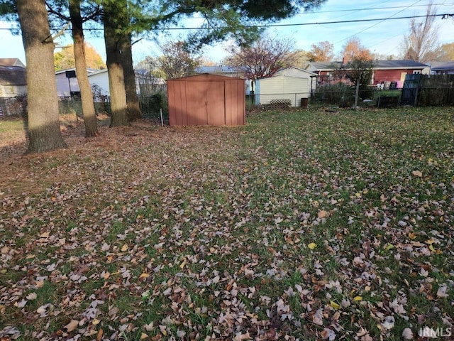 view of yard with a storage unit