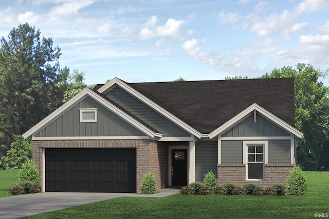 craftsman inspired home with a front yard and a garage