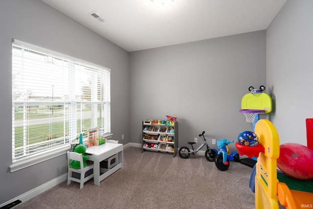 recreation room with carpet floors