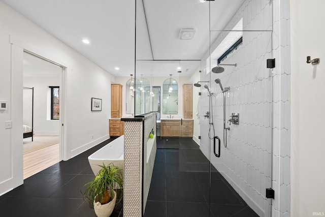 corridor featuring dark tile patterned floors