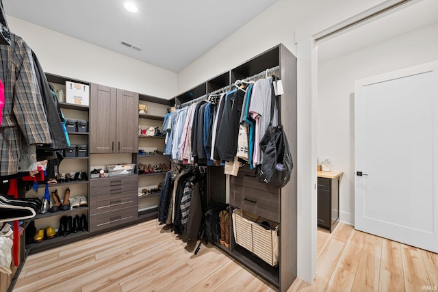 walk in closet featuring light hardwood / wood-style flooring