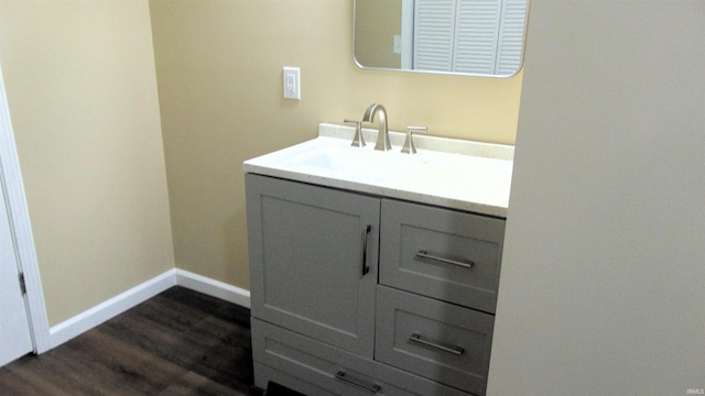 bathroom with hardwood / wood-style floors and vanity