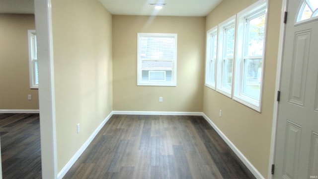 spare room featuring a healthy amount of sunlight and dark hardwood / wood-style floors