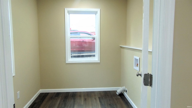 114 E Mill St, Oakland City, IN 47660 - laundry room with dark wood finished floors, baseboards, and hookup for a washing machine