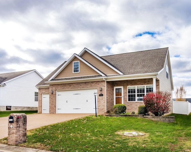 craftsman-style house with a front lawn and a garage