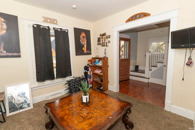 interior space featuring dark wood-type flooring