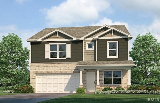 craftsman-style house with a front lawn and a garage