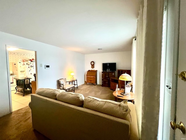 living room with light colored carpet