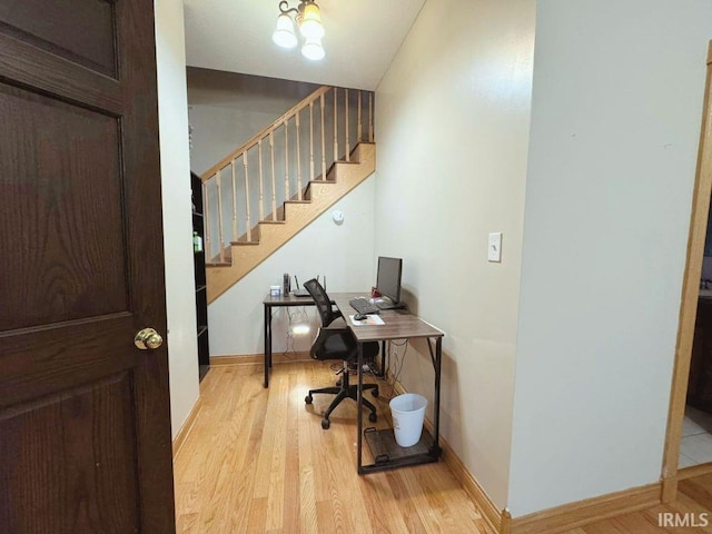 office area featuring light hardwood / wood-style floors