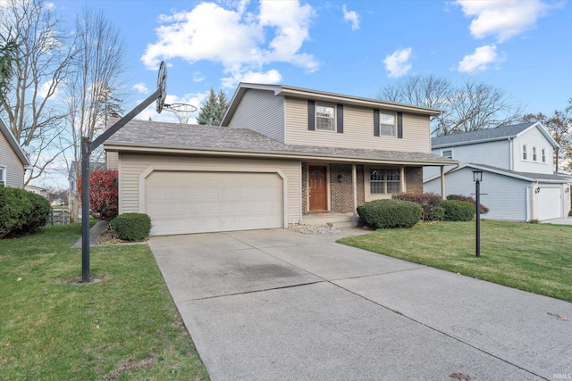 view of front property with a front lawn and a garage