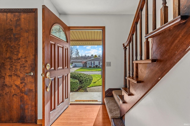 entrance foyer with light hardwood / wood-style flooring