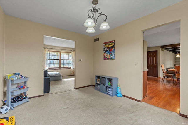 interior space featuring an inviting chandelier