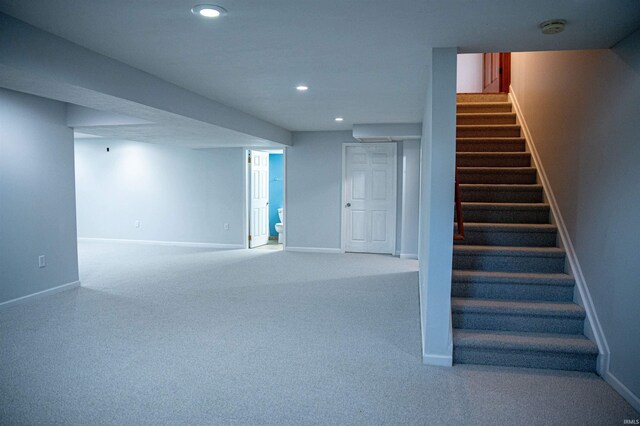 415 W 060 N, Lagrange, IN 46761 - finished below grade area with stairs, recessed lighting, baseboards, and carpet
