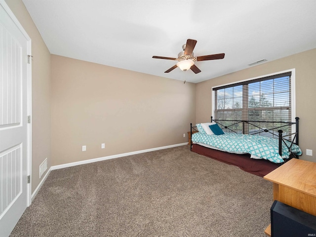 unfurnished bedroom with carpet flooring and ceiling fan