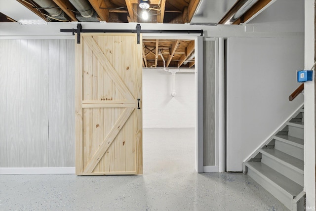 basement with a barn door