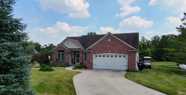 view of front facade featuring a garage and a front lawn