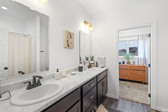 bathroom featuring vanity and wood-type flooring