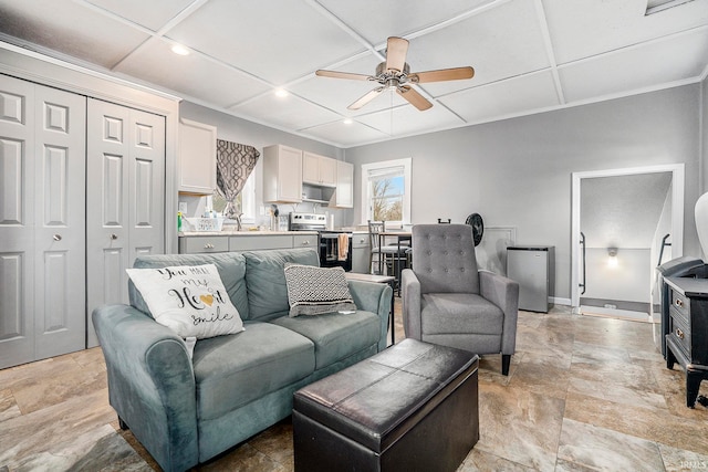 living room with ceiling fan