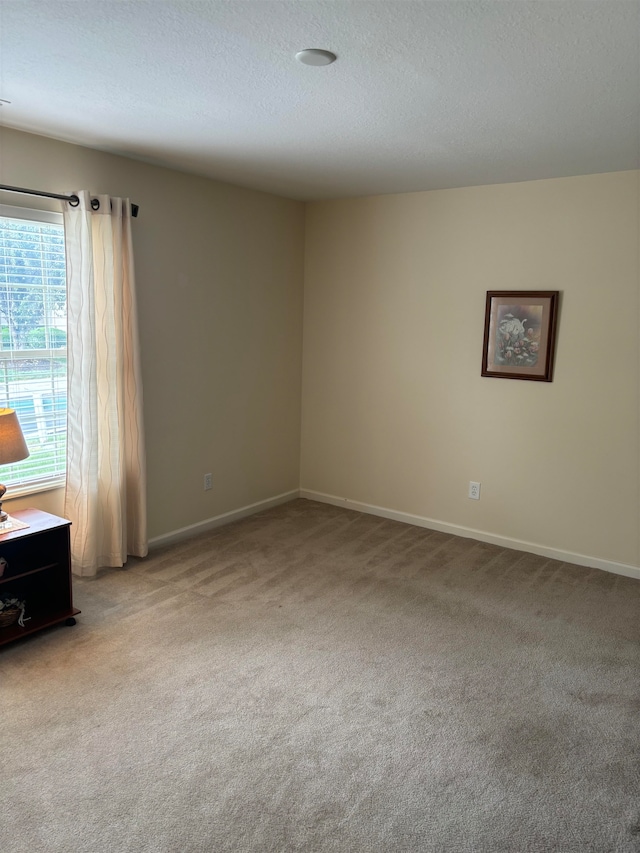 unfurnished room with light carpet and a textured ceiling