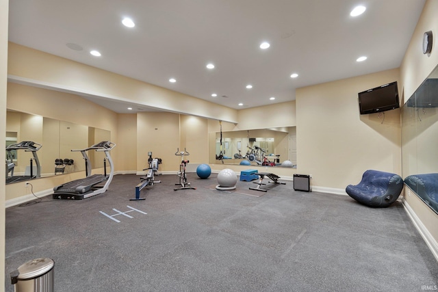 exercise area with carpet floors