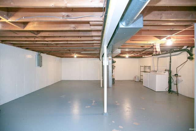 basement featuring independent washer and dryer and electric panel