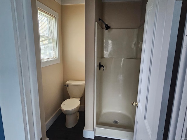 bathroom with a shower and toilet