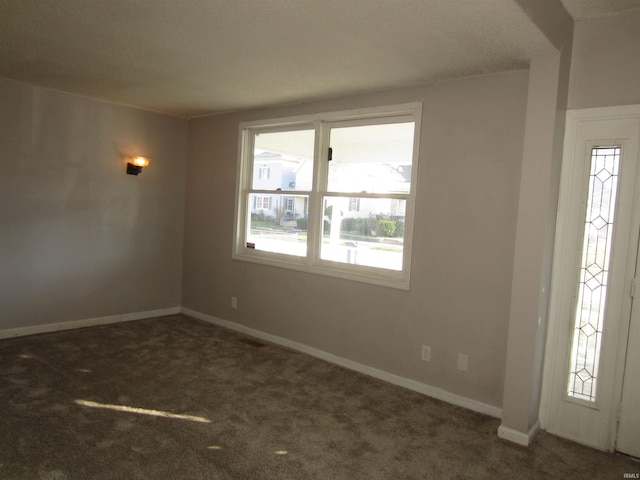 foyer entrance featuring plenty of natural light and dark carpet