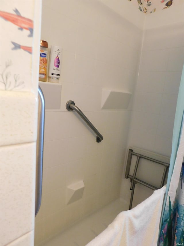 bathroom featuring a shower with curtain