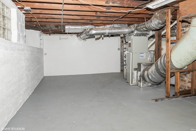 basement with heating unit