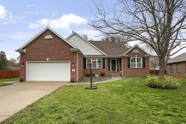 view of front facade with a garage and a front lawn