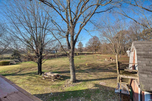 view of yard featuring a storage unit