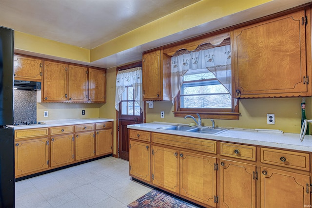 kitchen with ventilation hood, sink, and gas cooktop