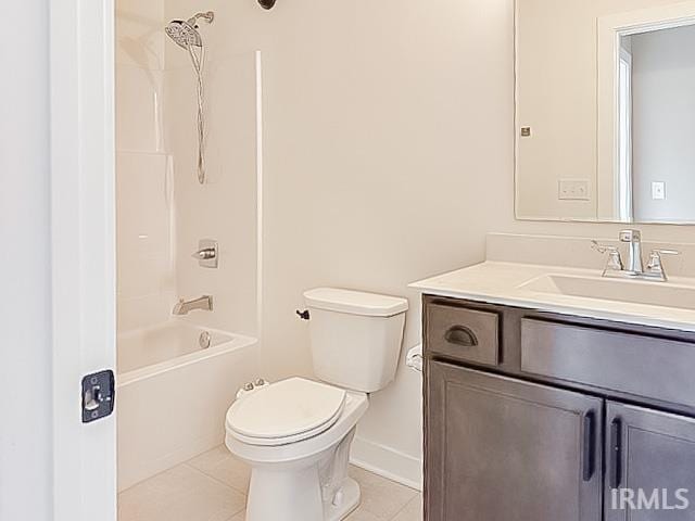 full bathroom with tile patterned floors, vanity, toilet, and shower / bathing tub combination