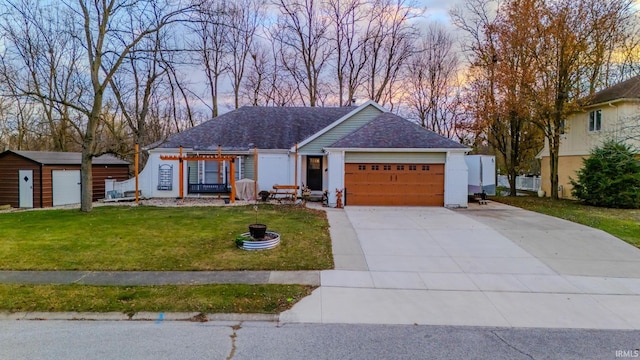 ranch-style house with a lawn