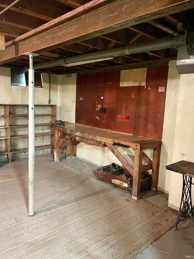 basement with a workshop area