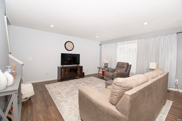 living room featuring dark wood-type flooring