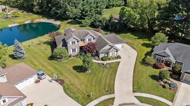 bird's eye view featuring a water view