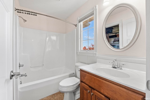 full bathroom featuring vanity, toilet, and bathing tub / shower combination