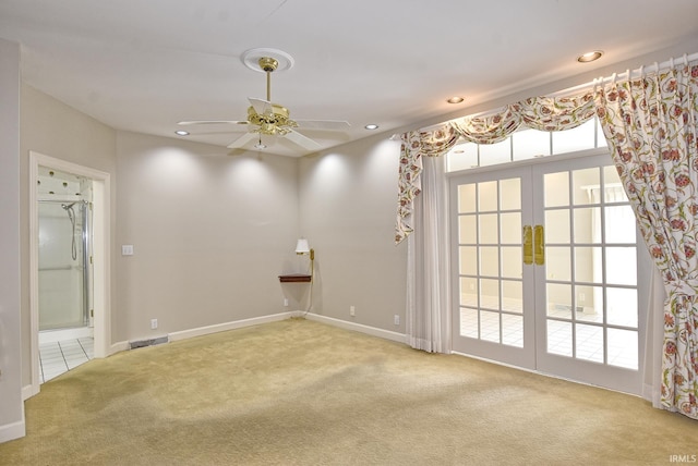 210 Shane Ct, Evansville, IN 47715 - carpeted spare room with a ceiling fan, french doors, baseboards, and recessed lighting