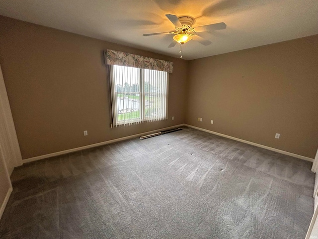 spare room featuring ceiling fan and carpet floors