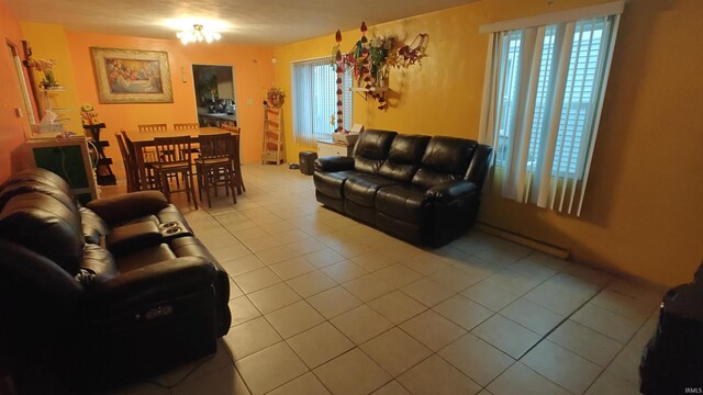 living room with light tile patterned flooring